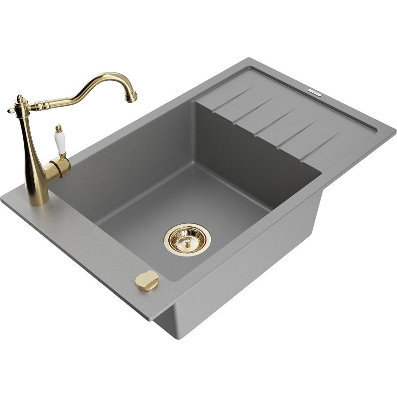 Mexen Elias fregadero de granito de 1 cuarto con escurridor y grifo de cocina Carla, gris - 6511-71-670700-50