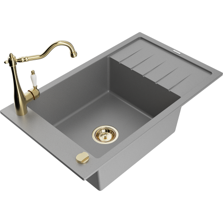 Mexen Elias fregadero de granito de 1 seno con escurridor y grifo de cocina Carla, gris - 6511-71-670700-50