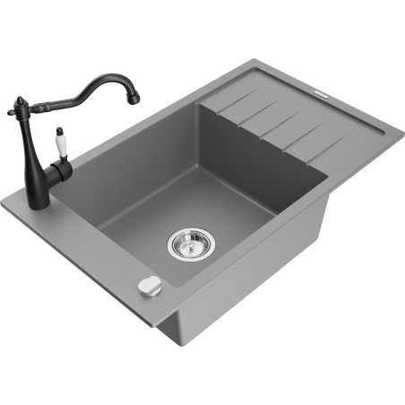 Mexen Elias fregadero de granito de 1 compartimento con escurridor y grifo de cocina Carla, gris - 6511-71-670700-70