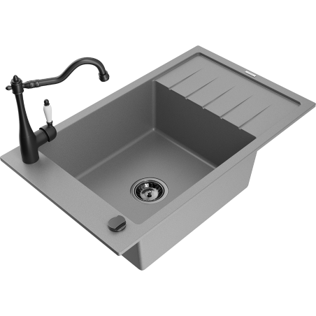 Mexen Elias fregadero de granito de 1 seno con escurridor y grifo de cocina Carla, gris - 6511-71-670700-70-B
