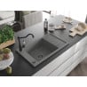 Mexen Elias 1-bowl granite sink with drainer and Carla kitchen tap, grey - 6511-71-670700-70-B