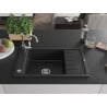 Mexen Elias granite kitchen sink 1-bowl with drainer and Carla kitchen tap, black/silver metallic - 6511-73-670700-00