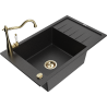 Mexen Elias granieten spoelbak 1-komorig met afdruiprek en keukenkraan Carla, zwart/zilver metallic - 6511-73-670700-50