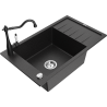 Mexen Elias granite kitchen sink 1-bowl with drainer and Carla kitchen tap, black/silver metallic - 6511-73-670700-70
