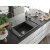 Mexen Elias lavello da cucina in granito 1-vasca con sgocciolatoio e miscelatore cucina Carla, nero/oro metallizzato