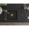 Mexen Elias granite kitchen sink 1-bowl with drainer and kitchen faucet Carla, black/gold metallic - 6511-75-670700-50