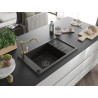 Mexen Elias granitische gootsteen met 1 kom, druiprek en keukenmengkraan Carla, zwart/goud metallic - 6511-75-670700-50-B