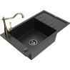 Mexen Elias Granit-Iwwaasser mat 1 Sektioun mat Drain an Kichendëpp Carla, schwaarz/golden Metallek - 6511-75-670700-50-B