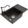 Mexen Elias 1-bowl granite sink with drainer and kitchen faucet Carla, black/gold metallic - 6511-75-670700-70