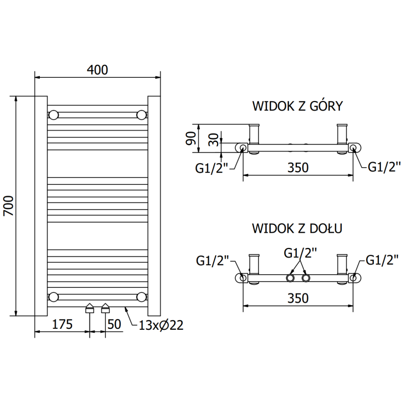 Mexen Mars grzejnik łazienkowy 700 x 400 mm, 238 W, biały - W110-0700-400-00-20