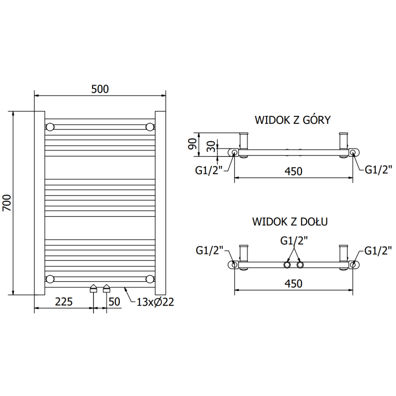 Mexen Mars grzejnik łazienkowy 700 x 500 mm, 284 W, czarny - W110-0700-500-00-70