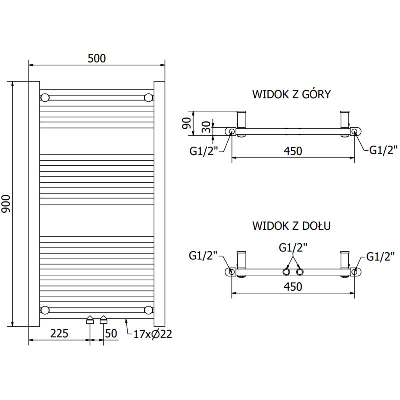Mexen Mars grzejnik łazienkowy 900 x 500 mm, 370 W, czarny - W110-0900-500-00-70