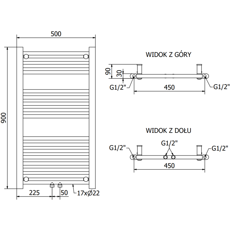 Mexen Mars radiatore da bagno 900 x 500 mm, 370 W, nero - W110-0900-500-00-70