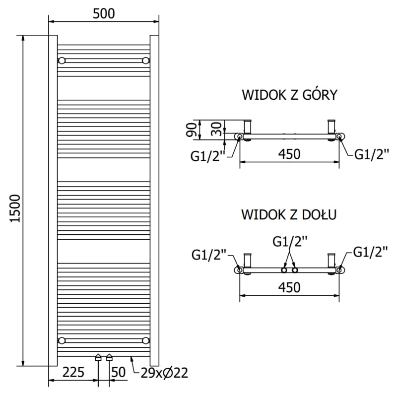 Mexen Mars vannitoa radiaator 1500 x 500 mm, 626 W, must - W110-1500-500-00-70