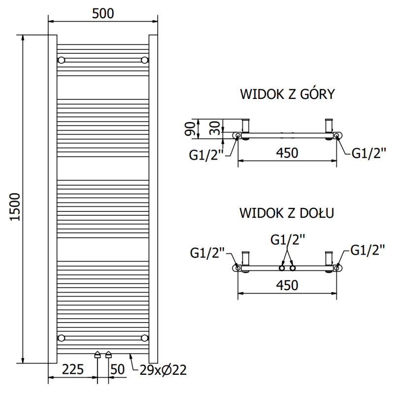 Mexen Mars grzejnik łazienkowy 1500 x 500 mm, 626 W, biały  - W110-1500-500-00-20