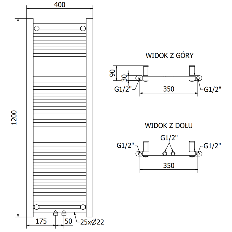 Mexen Mars grzejnik łazienkowy 1200 x 400 mm, 439 W, czarny - W110-1200-400-00-70