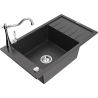 Mexen Elias granite sink 1-bowl with drainer and Carla kitchen tap, black speckled - 6511-76-670700-00