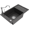 Mexen Elias granite sink 1-bowl with drainer and kitchen faucet Carla, black speckled - 6511-76-670700-00