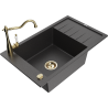 Mexen Elias 1-compartment granite sink with a drip tray and kitchen mixer tap Carla, spotted black - 6511-76-670700-50
