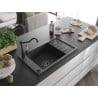 Mexen Elias granite kitchen sink with 1 bowl, drainer, and kitchen faucet Carla, black speckled - 6511-76-670700-70-B