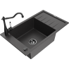 Mexen Elias granite kitchen sink with 1 bowl, drainer, and kitchen faucet Carla, black speckled - 6511-76-670700-70-B