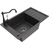 Mexen Elias granite sink single-bowl with drainer and Carla kitchen tap, black speckled - 6511-76-670700-70-B