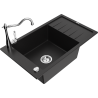 Mexen Elias granieten spoelbak 1-komerig met afdruiprek en keukenmengkraan Carla, zwart - 6511-77-670700-00