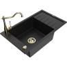 Mexen Elias granite kitchen sink single-bowl with drainer and Carla kitchen tap, black - 6511-77-670700-50