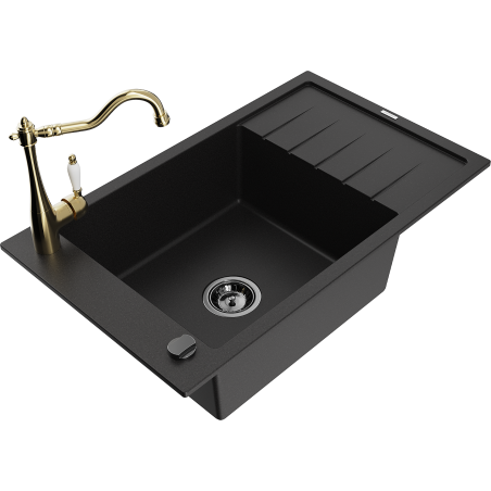 Mexen Elias graniittinen 1-allas keittiöallas valutusalueella ja keittiöhanalla Carla, musta - 6511-77-670700-50-B