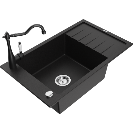 Mexen Elias fregadero de granito de 1 cubeta con escurridor y grifo de cocina Carla, negro - 6511-77-670700-70