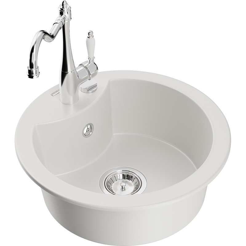 Mexen Diego évier en granit à 1 bac avec robinet de cuisine Carla, blanc - 6512-20-670700-00