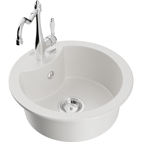 Mexen Diego 1-aukkoisella, keittiöhanalla varustettu kivikomposiittiallas Carla, valkoinen - 6512-20-670700-00