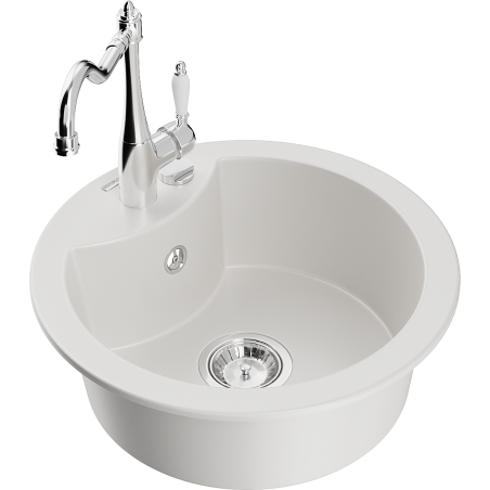 Mexen Diego lavello in granito a 1 vasca con miscelatore da cucina Carla, bianco - 6512-20-670700-00