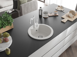 Mexen Diego 1-bowl Granite Sink with Carla Kitchen Tap, White - 6512-20-670700-20