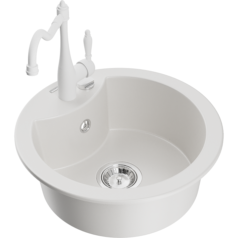 Mexen Diego 1-bowl Granite Sink with Carla Kitchen Tap, White - 6512-20-670700-20