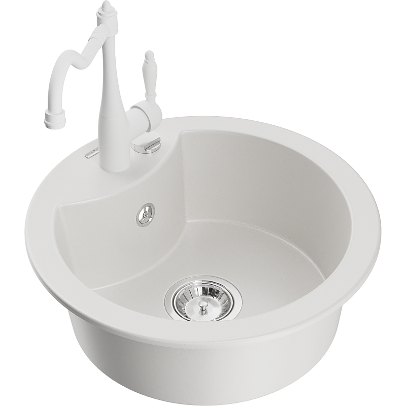 Mexen Diego Granit-Ëenkel-Spullsteen mat Kichebatterie Carla, wäiss - 6512-20-670700-20