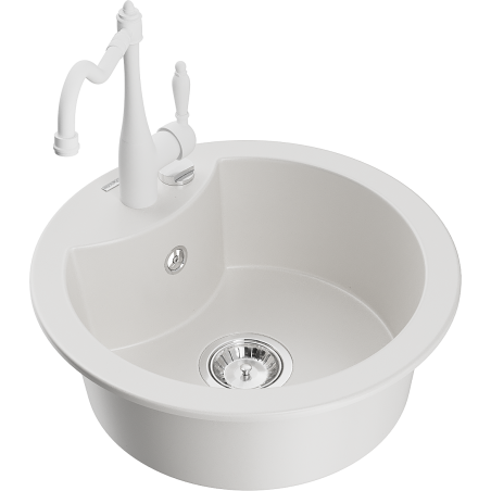 Mexen Diego 1-bowl Granite Sink with Carla Kitchen Tap, White - 6512-20-670700-20