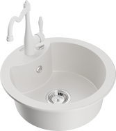 Mexen Diego granite sink 1-bowl with kitchen faucet Carla, white - 6512-20-670700-20