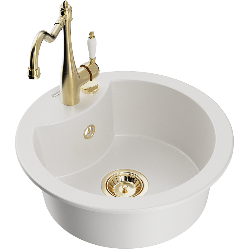 Mexen Diego 1-bowl granite sink with Carla kitchen tap, white - 6512-20-670700-50