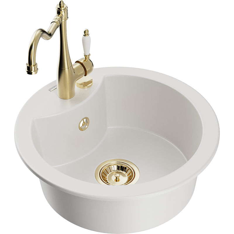 Mexen Diego fregadero de granito de 1 seno con grifo de cocina Carla, blanco - 6512-20-670700-50