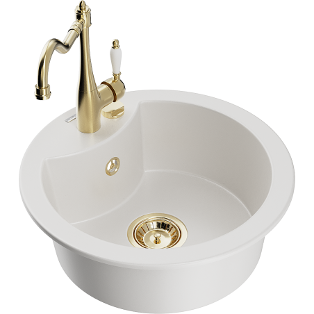 Mexen Diego 1-bowl granite sink with Carla kitchen tap, white - 6512-20-670700-50