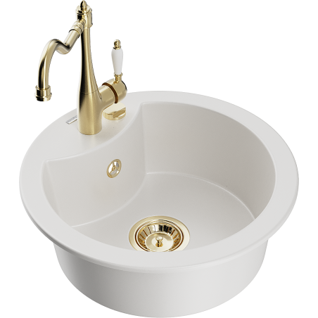 Mexen Diego Granit-integréierte eenzel-Spull mat Kichenkran Carla, weiss - 6512-20-670700-50