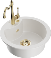 Mexen Diego granieten spoelbak 1-komorig met keukenmengkraan Carla, wit - 6512-20-670700-50