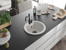 Mexen Diego 1-basin granite kitchen sink with Carla mixer tap, white - 6512-20-670700-70