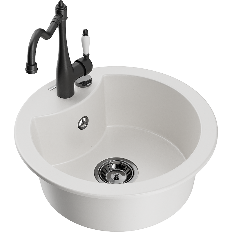 Mexen Diego 1-basin granite kitchen sink with Carla mixer tap, white - 6512-20-670700-70