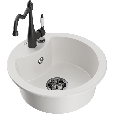 Mexen Diego 1-basin granite kitchen sink with Carla mixer tap, white - 6512-20-670700-70