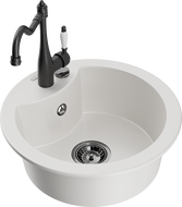 Mexen Diego 1-basin granite kitchen sink with Carla mixer tap, white - 6512-20-670700-70