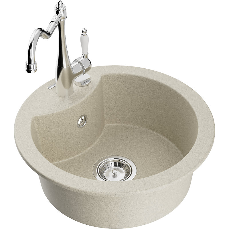 Mexen Diego fregadero de granito de 1 cubeta con grifo de cocina Carla, beige - 6512-69-670700-00