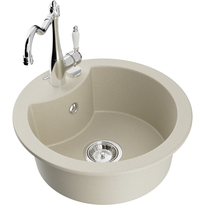Mexen Diego granieten gootsteen 1-baks met keukenkraan Carla, beige - 6512-69-670700-00
