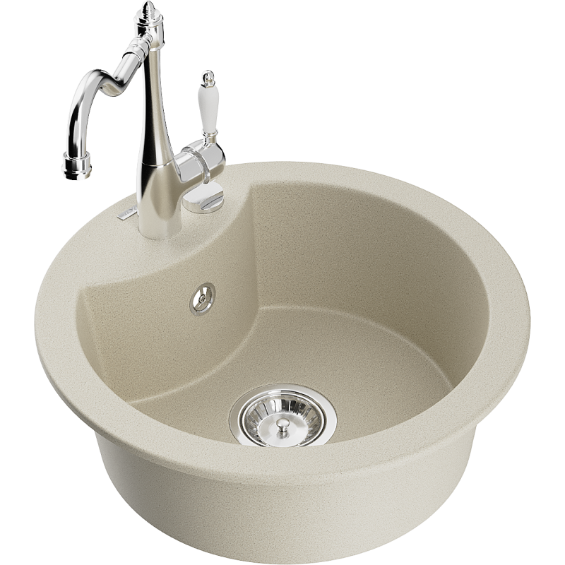 Mexen Diego granite kitchen sink 1-bowl with kitchen tap Carla, beige - 6512-69-670700-00